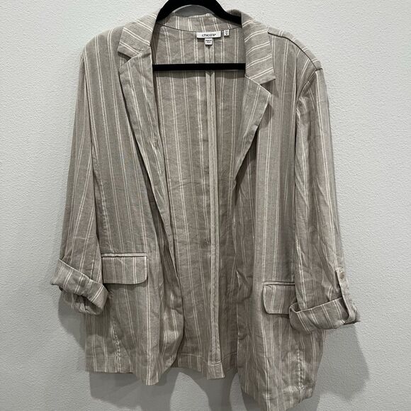 Chico’s Linen Blend Stretch Stripe Open Blazer Sz 3.5 Us 18 Office Casual - Picture 3 of 9